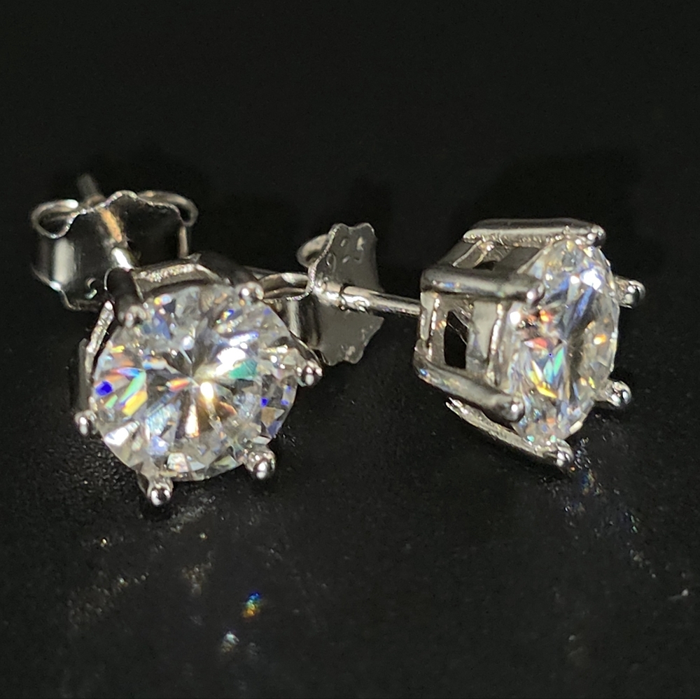 3 CTW Moissanite Stud Earrings | 1.5 CT Each | S925 Sterling Silver | 6-Prong - Picture 2 of 5
